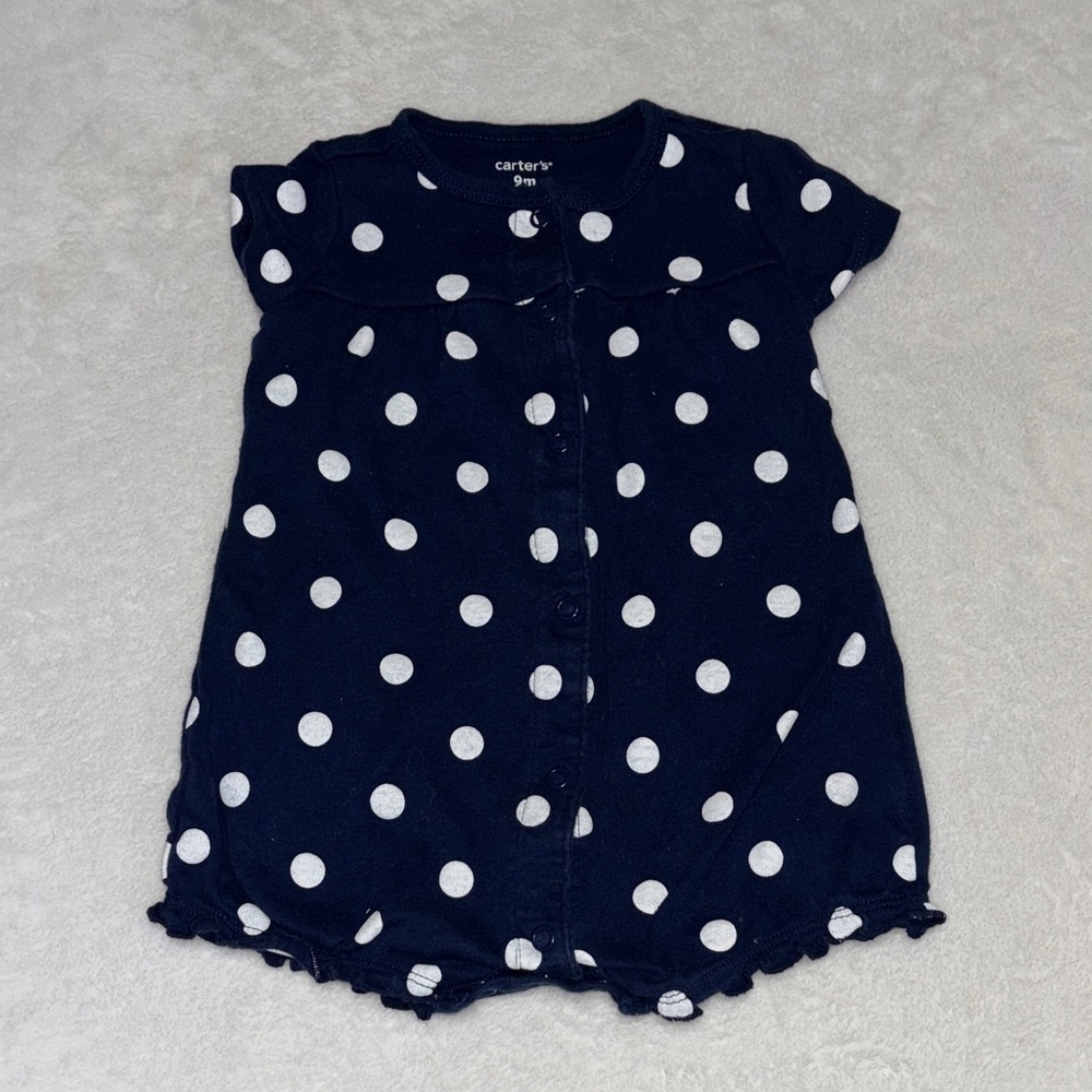 (3 for $10) Carter's Dark Blue Baby romper with White Dots